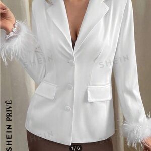 Faux Feather Single Breasted Blazer